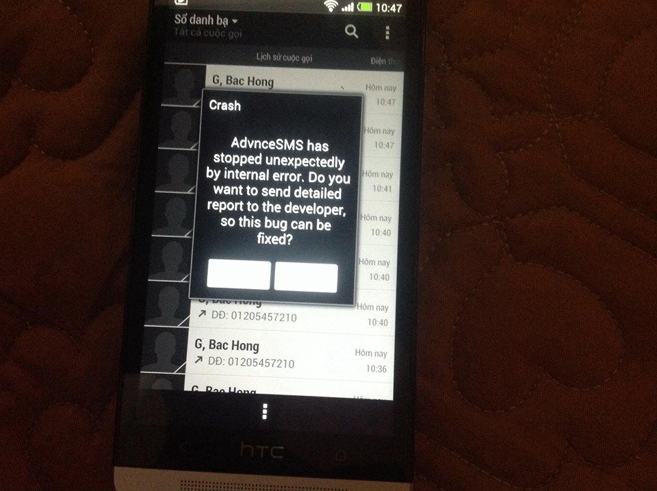 HTC one Japan bị lỗi bug Crash sau khi nt or gọi điện