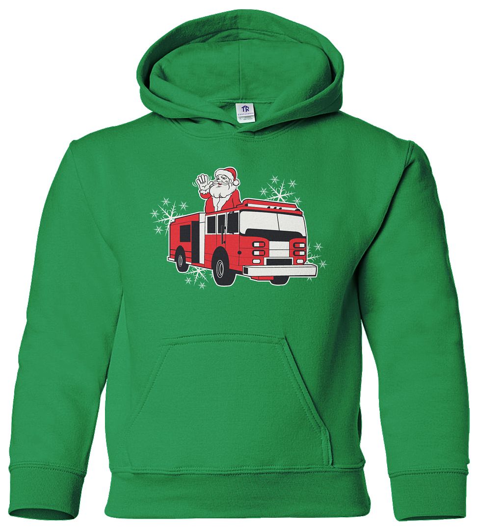 Fire Truck Santa Claus Youth Hoodie Sweatshirt Firefighter Child Christmas Gift - Picture 4 of 10