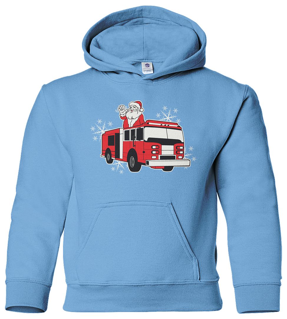 Fire Truck Santa Claus Youth Hoodie Sweatshirt Firefighter Child Christmas Gift - Picture 5 of 10