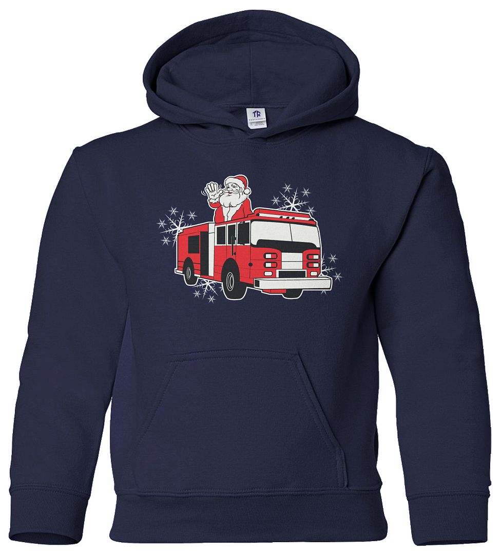 Fire Truck Santa Claus Youth Hoodie Sweatshirt Firefighter Child Christmas Gift - Picture 6 of 10