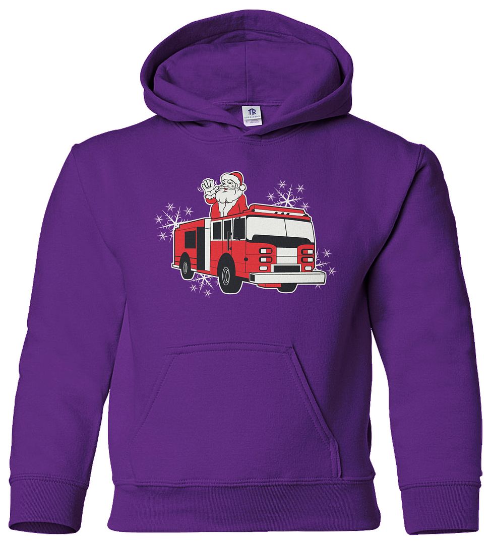 Fire Truck Santa Claus Youth Hoodie Sweatshirt Firefighter Child Christmas Gift - Picture 7 of 10