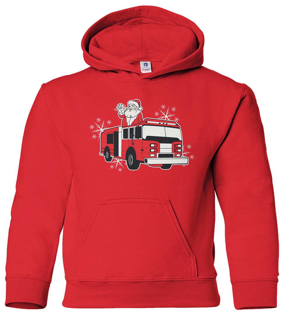Fire Truck Santa Claus Youth Hoodie Sweatshirt Firefighter Child Christmas Gift - Picture 8 of 10