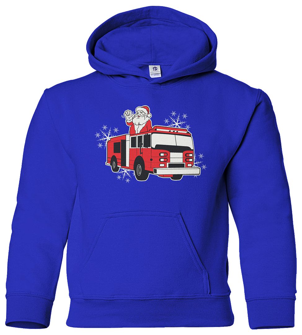 Fire Truck Santa Claus Youth Hoodie Sweatshirt Firefighter Child Christmas Gift - Picture 9 of 10