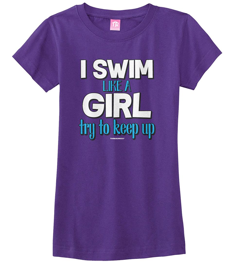 I Swim Like A Girl Try To Keep Up Girls Fitted T-Shirt Proud Team Swimmer - Picture 7 of 10