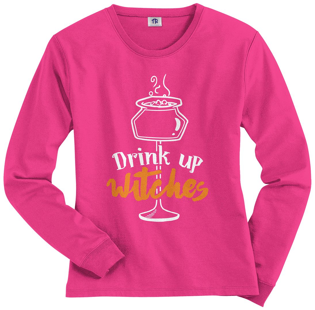 Threadrock Women's Drink Up Witches Long Sleeve T-shirt Funny Halloween - Picture 3 of 8