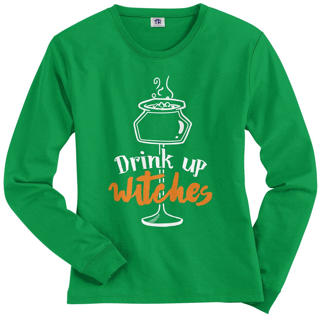 Threadrock Women's Drink Up Witches Long Sleeve T-shirt Funny Halloween - Picture 4 of 8