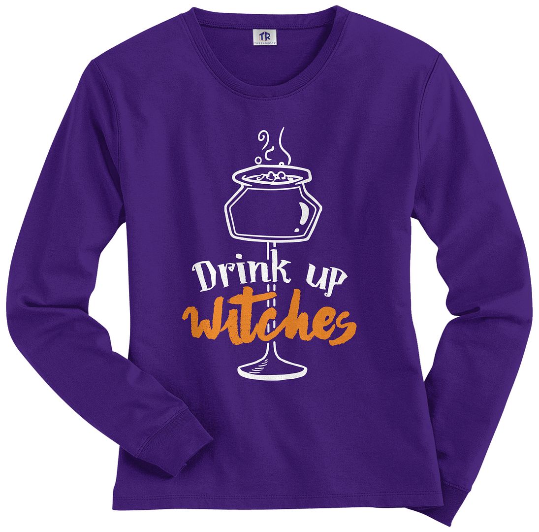 Threadrock Women's Drink Up Witches Long Sleeve T-shirt Funny Halloween - Picture 6 of 8