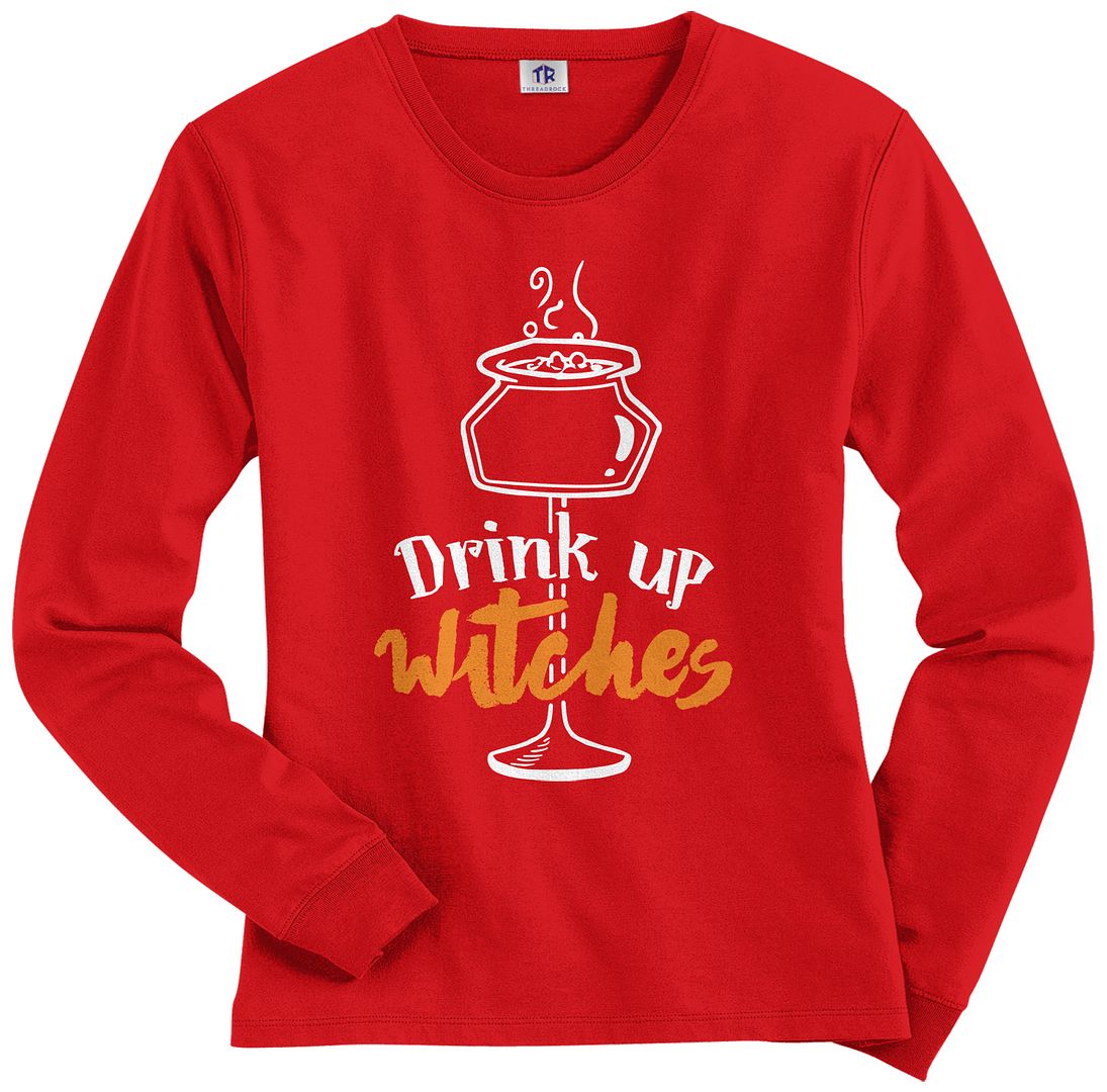 Threadrock Women's Drink Up Witches Long Sleeve T-shirt Funny Halloween - Picture 7 of 8