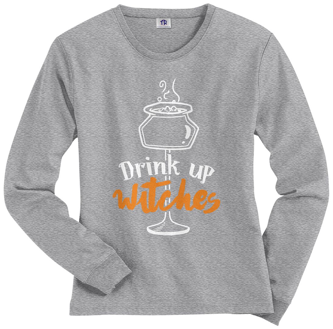 Threadrock Women's Drink Up Witches Long Sleeve T-shirt Funny Halloween - Picture 8 of 8