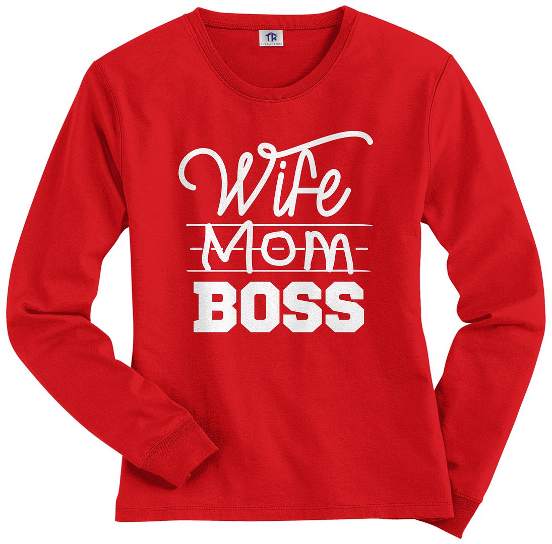 Threadrock Women's Wife Mom Boss Long Sleeve T-shirt Funny Mother Gift