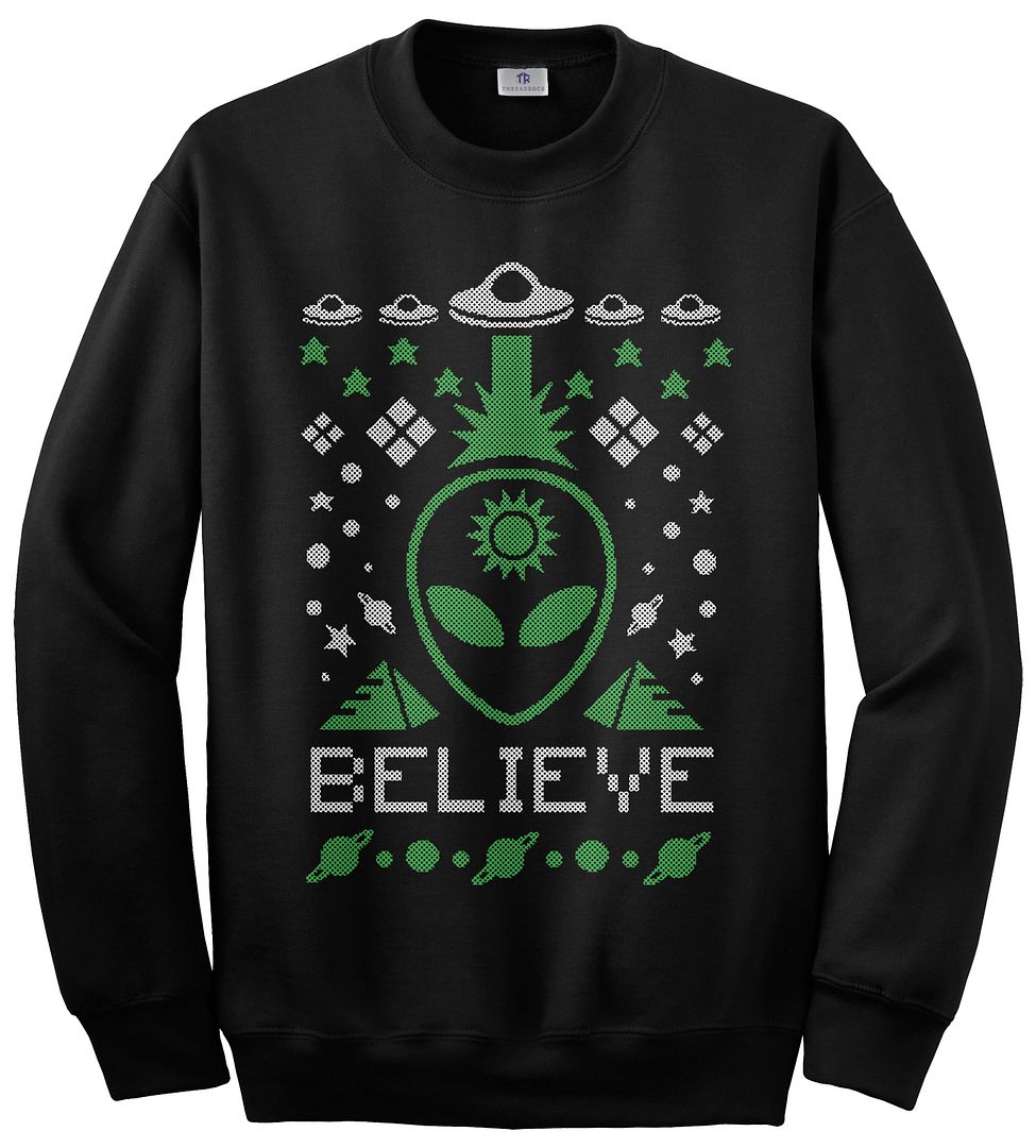 Suéter de Navidad Threadrock para hombre Alien Ugly Believe Sudadera - Imagen 2 de 4