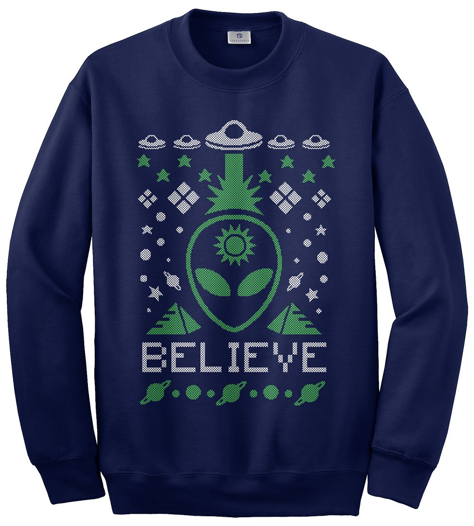Suéter de Navidad Threadrock para hombre Alien Ugly Believe Sudadera - Imagen 3 de 4