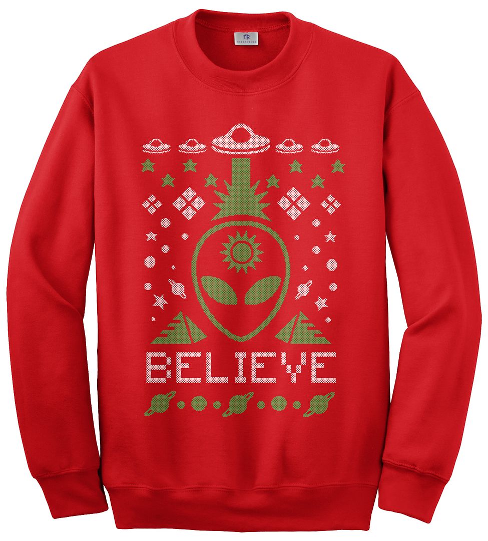 Suéter de Navidad Threadrock para hombre Alien Ugly Believe Sudadera - Imagen 4 de 4
