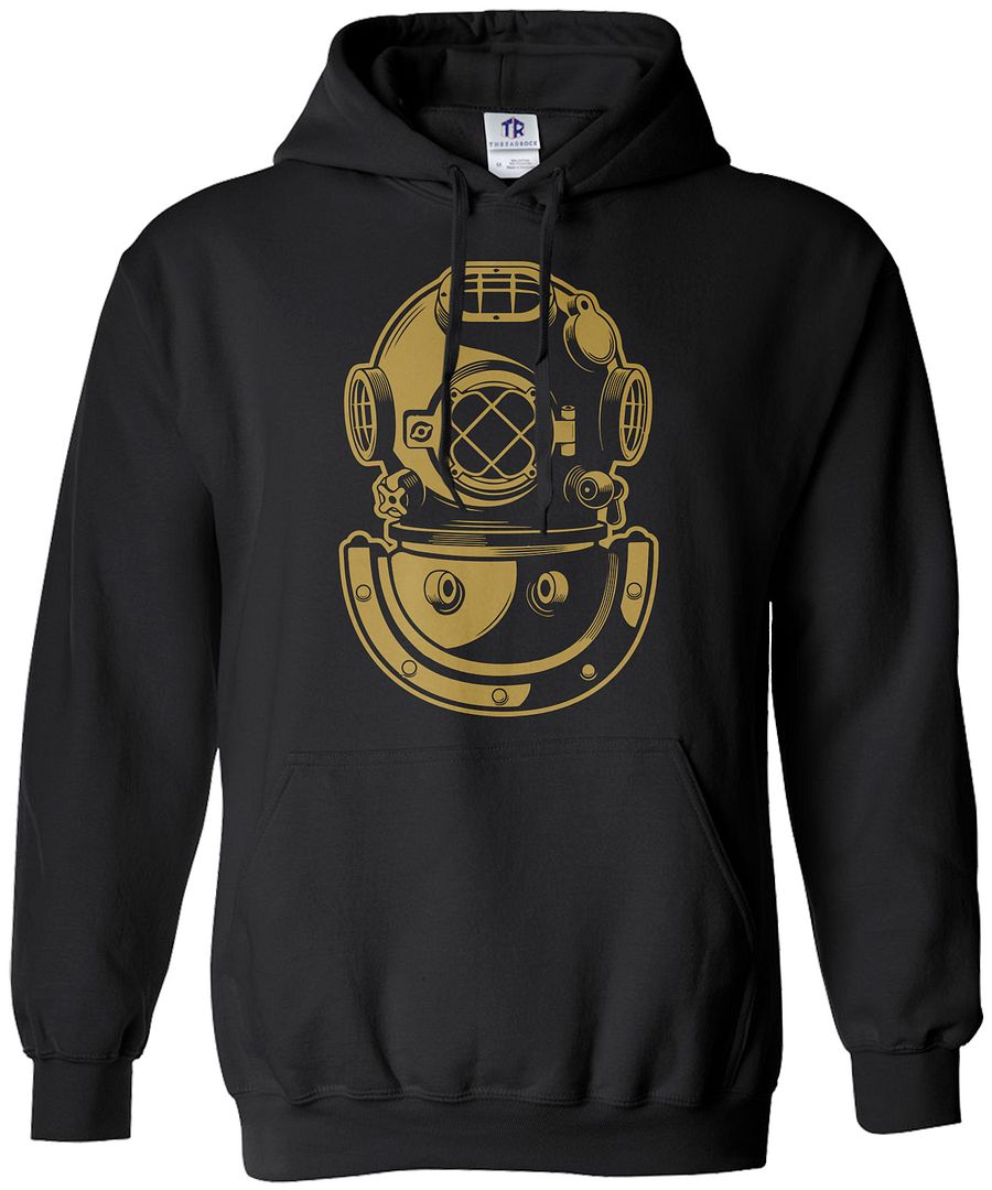 Threadrock Men's Deep Sea Diver Helmet Hoodie Sweatshirt Navy Gift - Picture 2 of 5