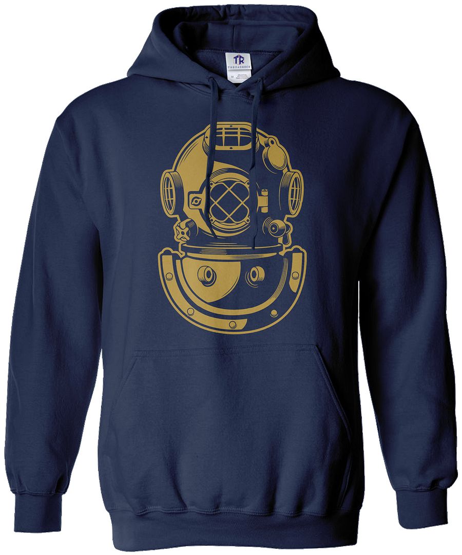 Threadrock Men's Deep Sea Diver Helmet Hoodie Sweatshirt Navy Gift - Picture 3 of 5
