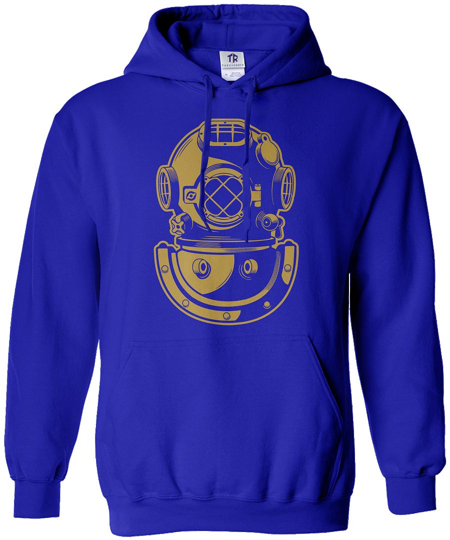Threadrock Men's Deep Sea Diver Helmet Hoodie Sweatshirt Navy Gift - Picture 5 of 5