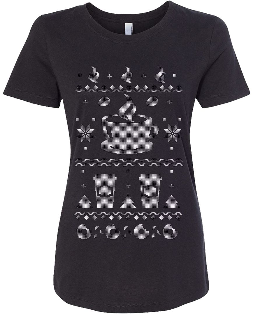 Threadrock Women's Coffee Ugly Christmas Sweater T-Shirt Gift - Picture 2 of 7