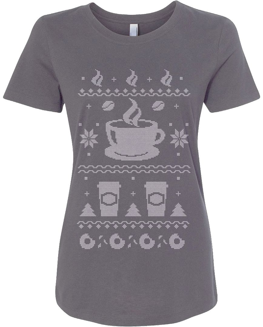 Threadrock Women's Coffee Ugly Christmas Sweater T-Shirt Gift - Picture 3 of 7