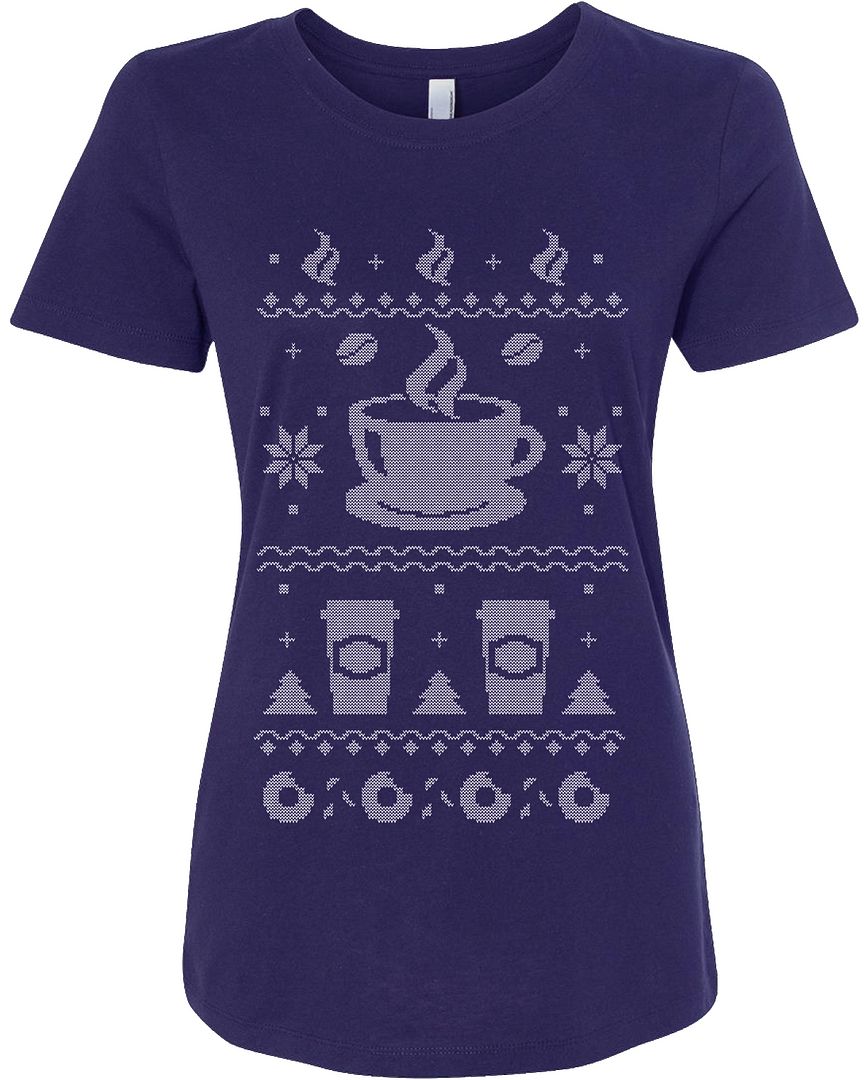 Threadrock Women's Coffee Ugly Christmas Sweater T-Shirt Gift - Picture 5 of 7