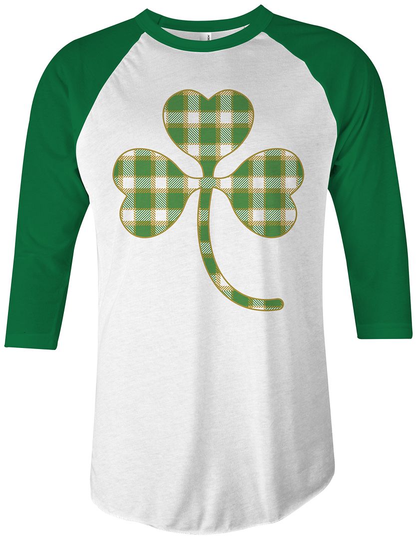 Plaid Shamrock Unisex Raglan T-Shirt St. Patrick's Day Irish Pride - Picture 2 of 2