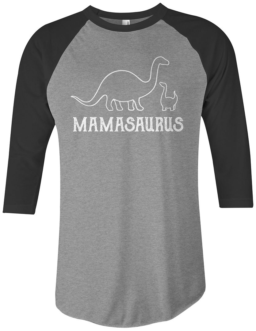 Mamasaurus Unisex Raglan T-Shirt Mom Mommy Dinosaur Rex Mothers Day - Picture 2 of 3