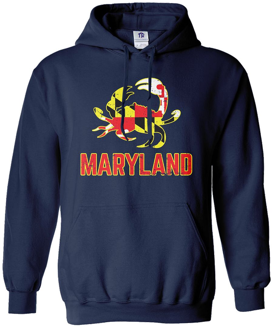 Maryland State Flag Crab Emblem Unisex Hoodie Sweatshirt Symbol Blue - Picture 6 of 10