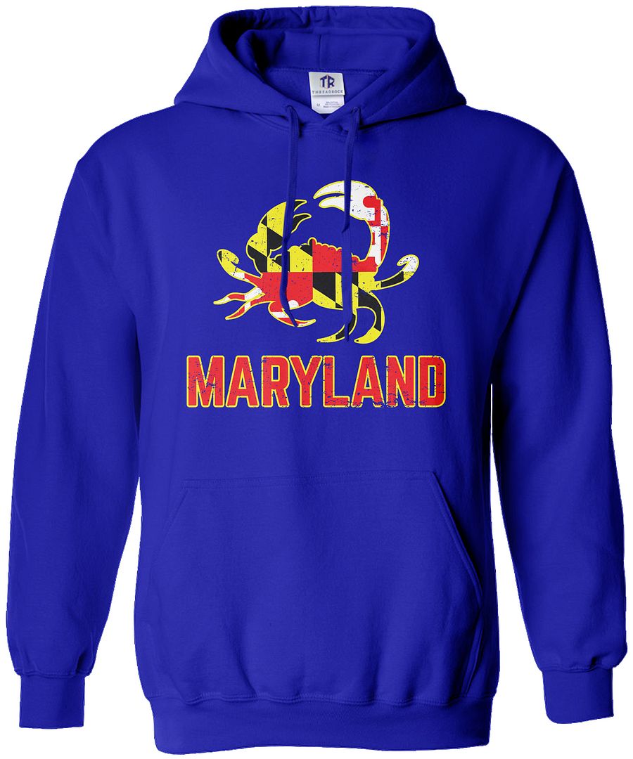 Maryland State Flag Crab Emblem Unisex Hoodie Sweatshirt Symbol Blue - Picture 9 of 10