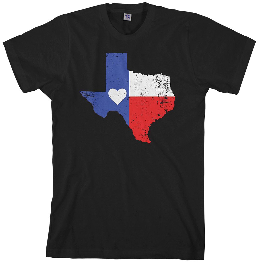 Texas State Flag With Heart Men's T-Shirt Texan Pride Love - Picture 2 of 6