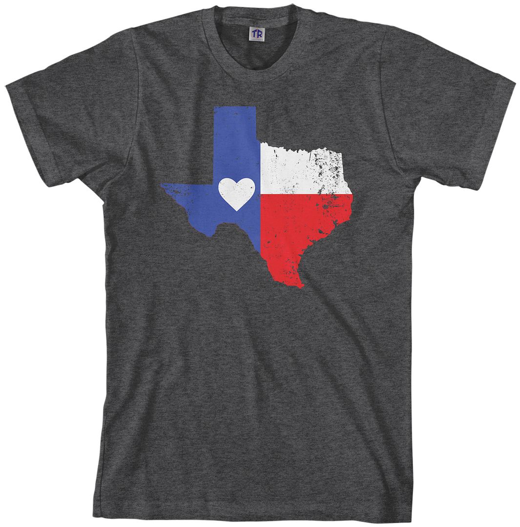 Texas State Flag With Heart Men's T-Shirt Texan Pride Love - Picture 3 of 6
