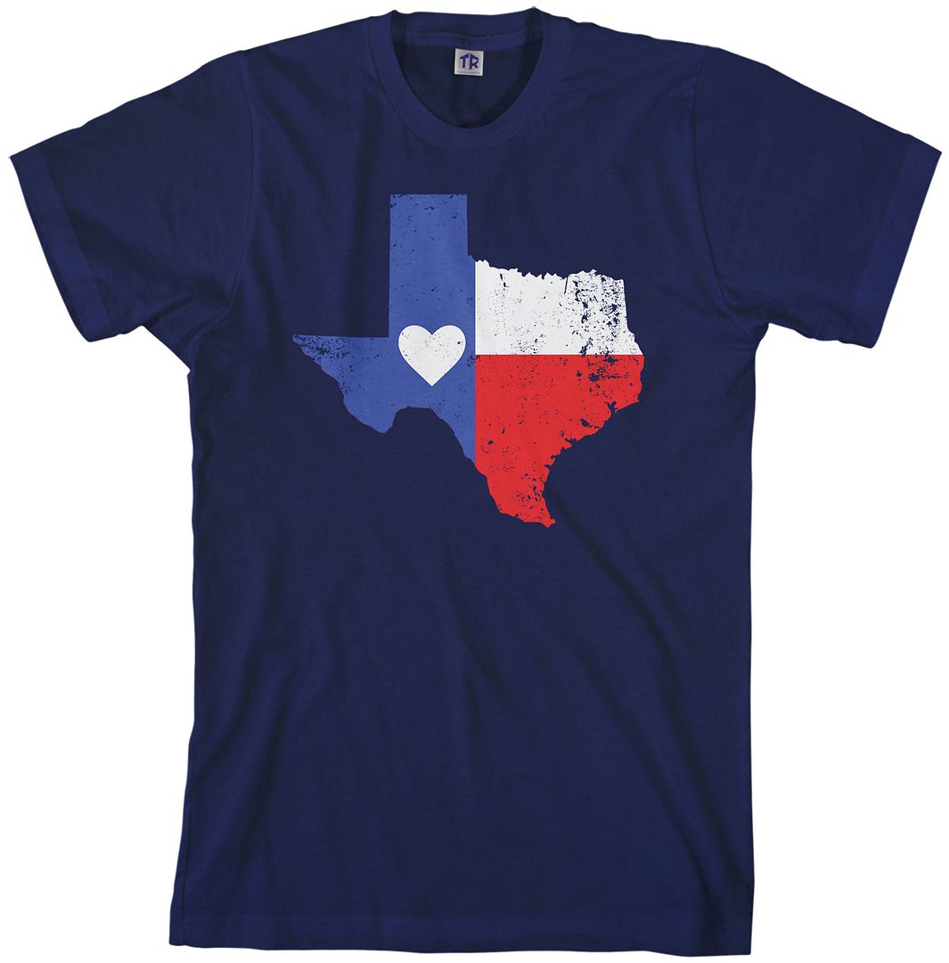 Texas State Flag With Heart Men's T-Shirt Texan Pride Love - Picture 5 of 6