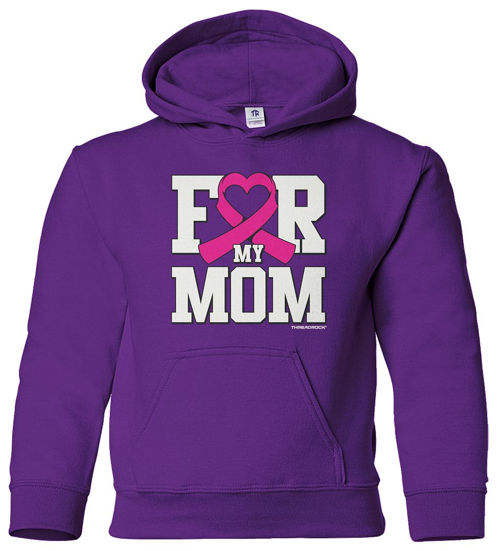 Threadrock Kids For My Mom Breast Cancer Awareness Youth Hoodie Sweatshirt - Picture 7 of 10