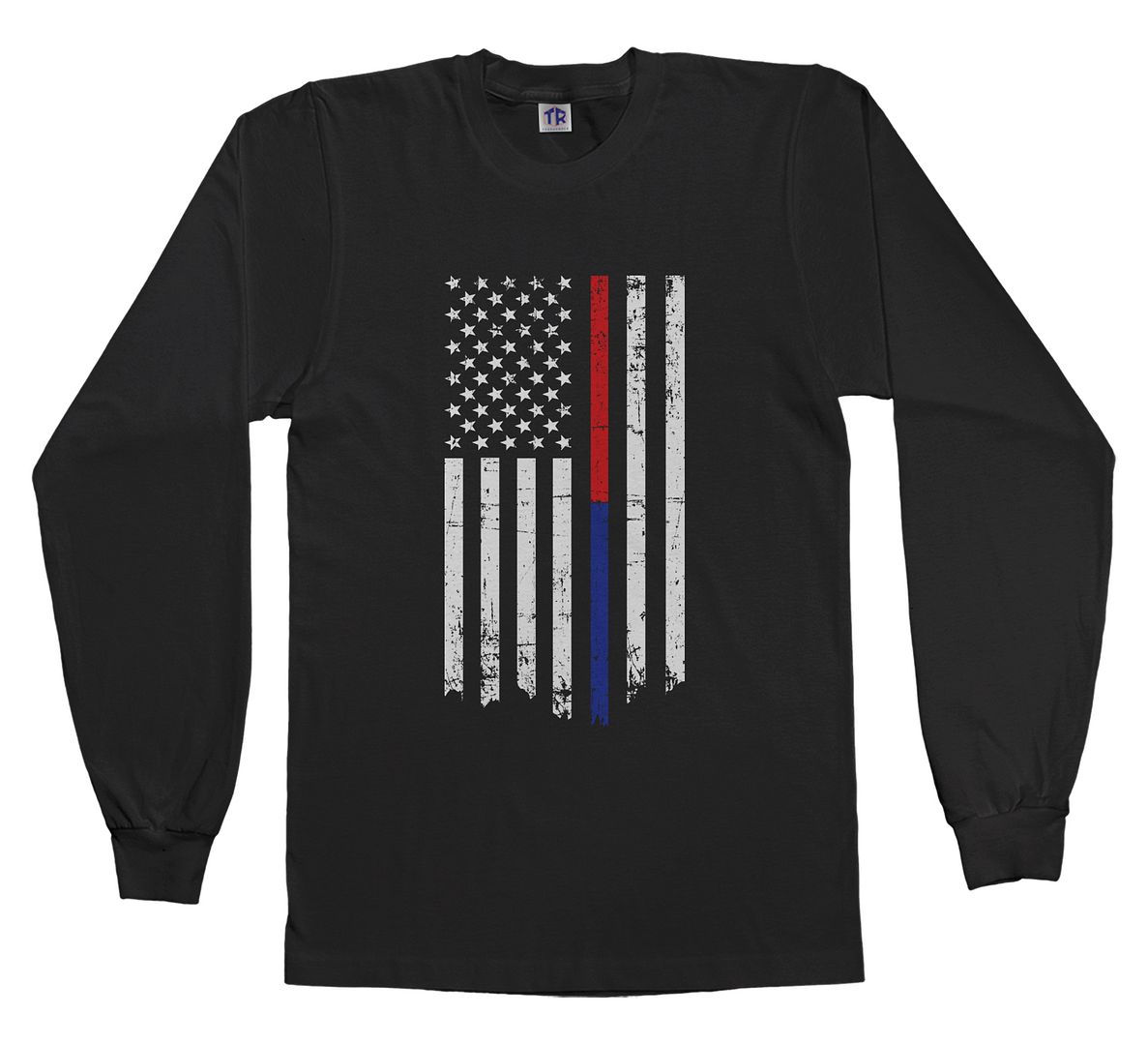 Threadrock Kids Thin Red Blue Line American Flag Youth Long Sleeve T-shirt Gift - Picture 2 of 2