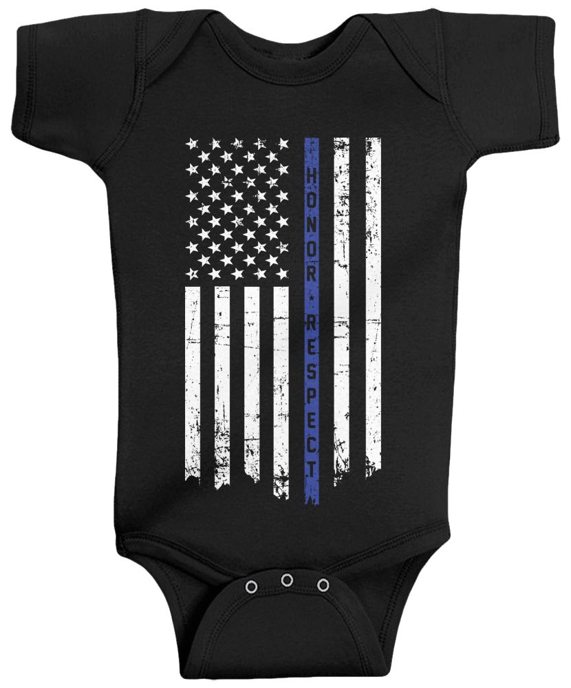 Threadrock Baby Honor & Respect Thin Blue Line Infant Bodysuit Flag - Picture 2 of 2