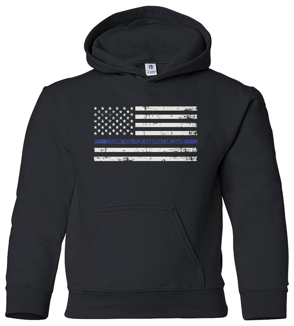 Thank You for Keeping Me Safe Youth Hoodie Sweatshirt Police Blue Line Flag - Picture 2 of 2