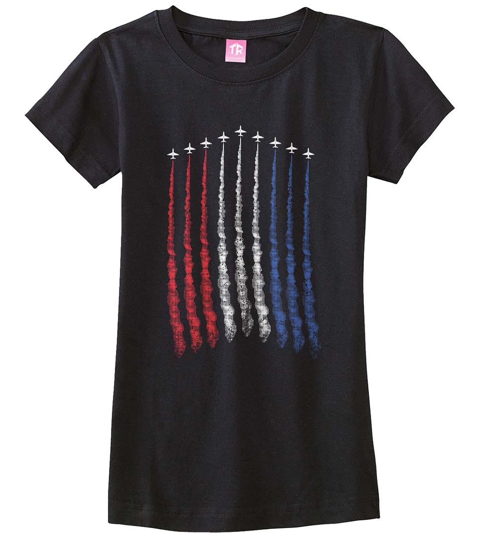 Red White Blue Air Force Flyover Girls Fitted T-Shirt US Military Family - Picture 2 of 9