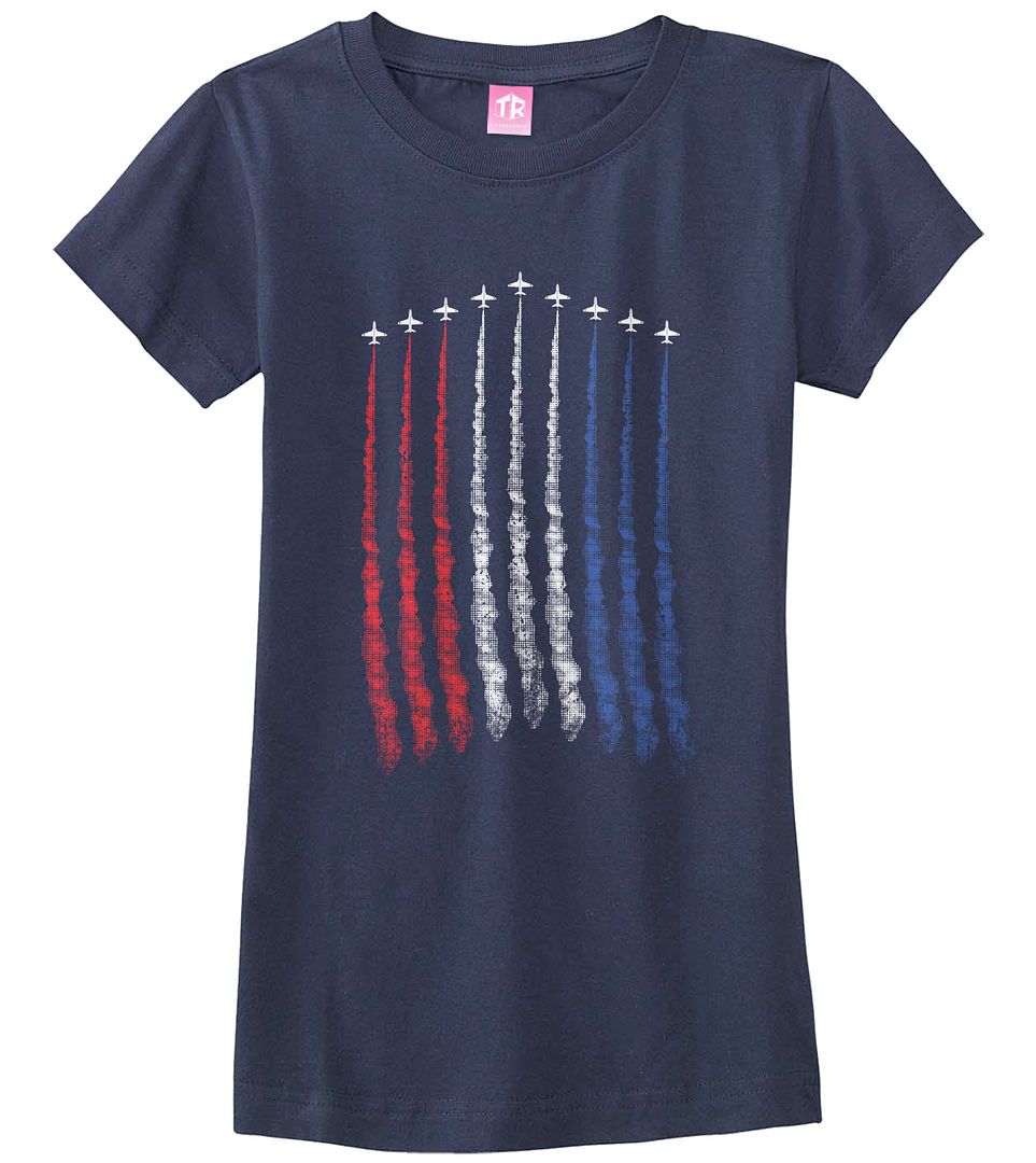 Red White Blue Air Force Flyover Girls Fitted T-Shirt US Military Family - Picture 5 of 9
