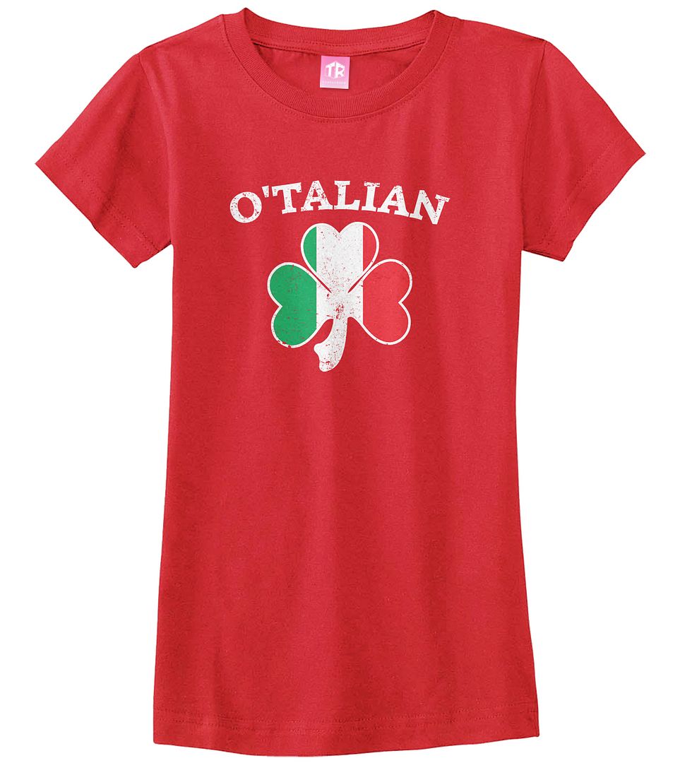 O'Talian Italian Irish Shamrock Girls Fitted T-Shirt Italy Flag - Picture 8 of 10