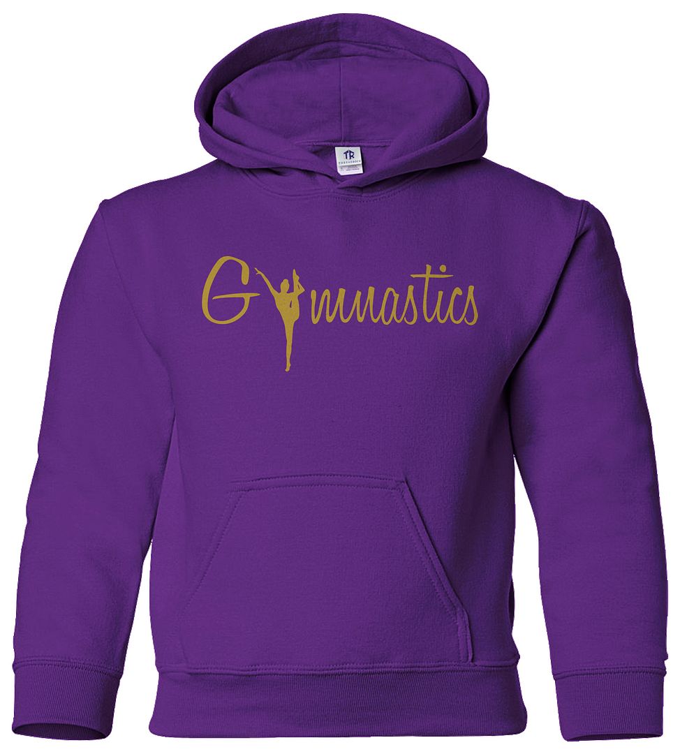 Gymnastics Gold Script Youth Hoodie Sweatshirt Gymnast Pride Gift - Picture 7 of 10