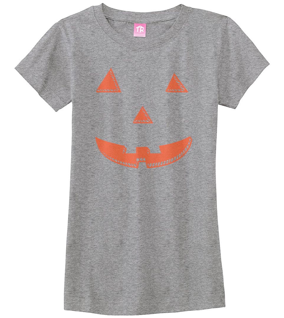 Orange Halloween Pumpkin Face Girls Fitted T-Shirt Jack O Lantern Costume - Picture 7 of 8