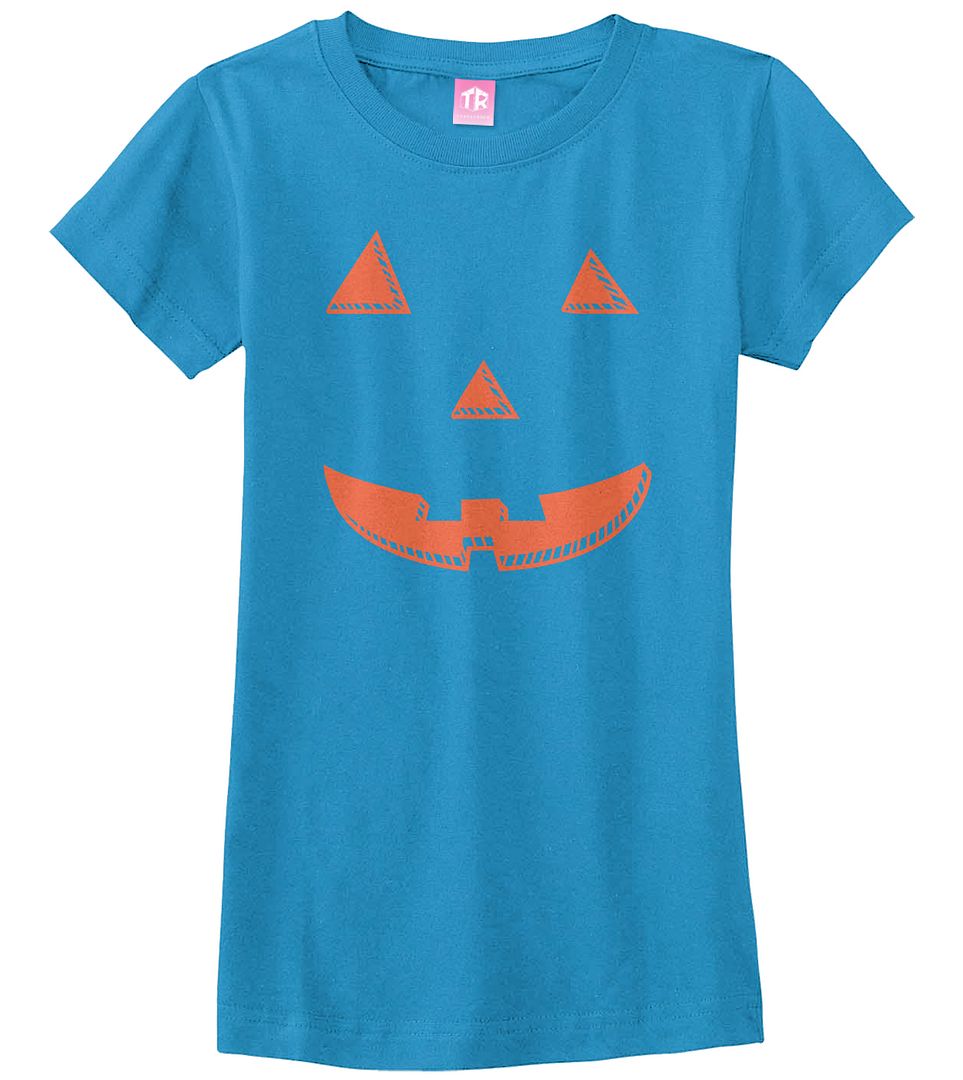 Orange Halloween Pumpkin Face Girls Fitted T-Shirt Jack O Lantern Costume - Picture 8 of 8