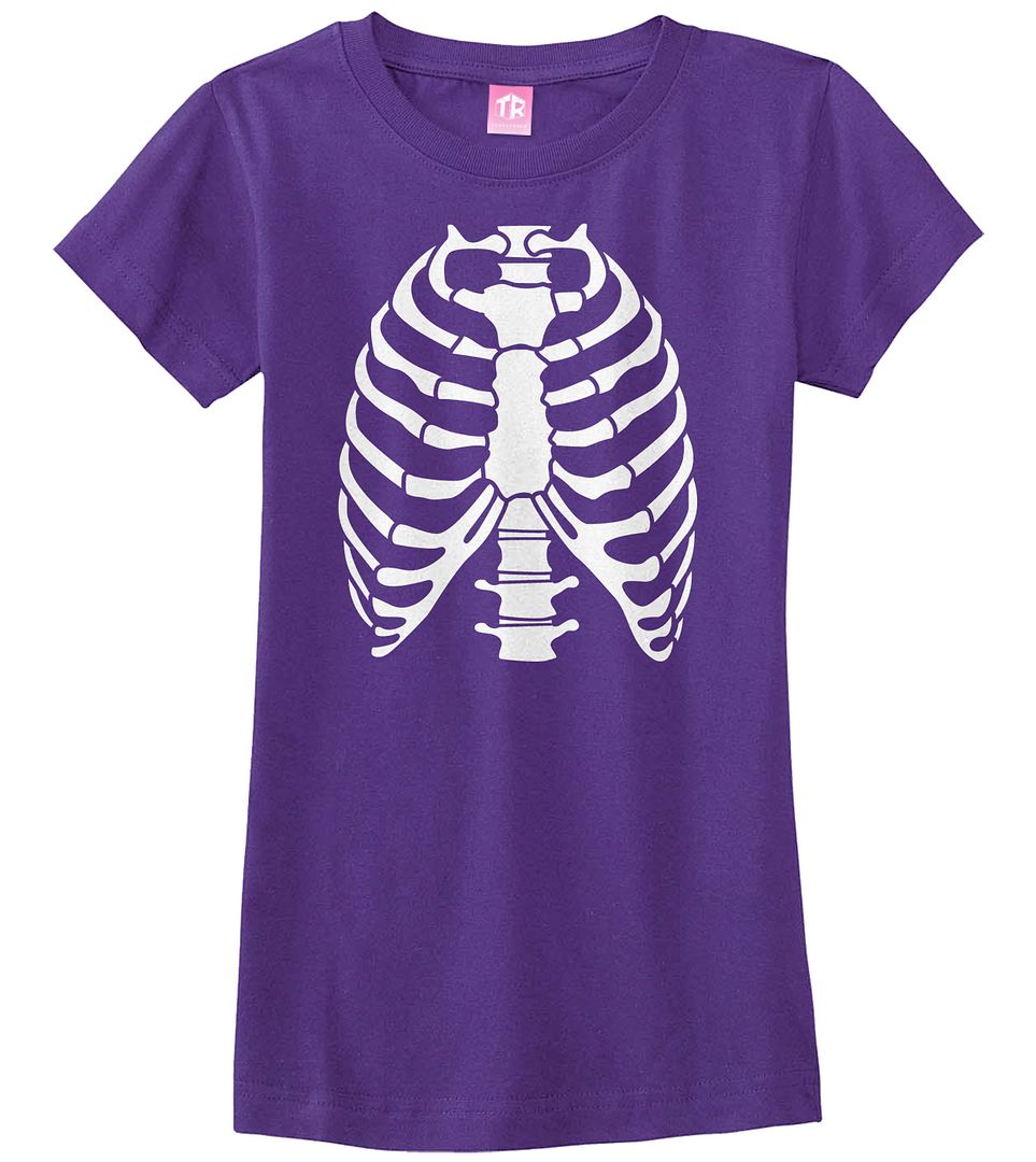Skeleton Rib Cage Halloween Costume Girls Fitted T-Shirt - Picture 7 of 10