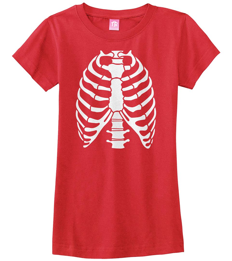 Skeleton Rib Cage Halloween Costume Girls Fitted T-Shirt - Picture 8 of 10