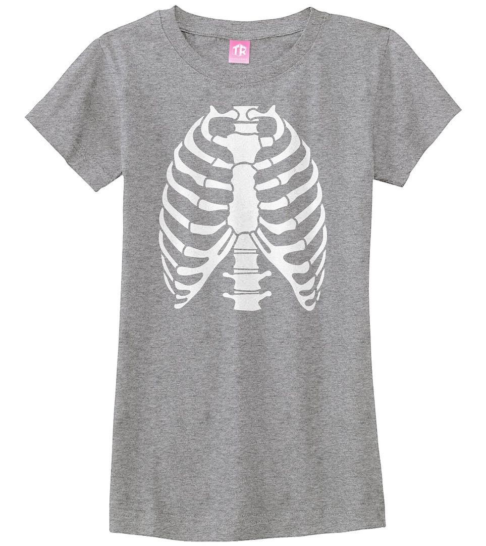 Skeleton Rib Cage Halloween Costume Girls Fitted T-Shirt - Picture 9 of 10