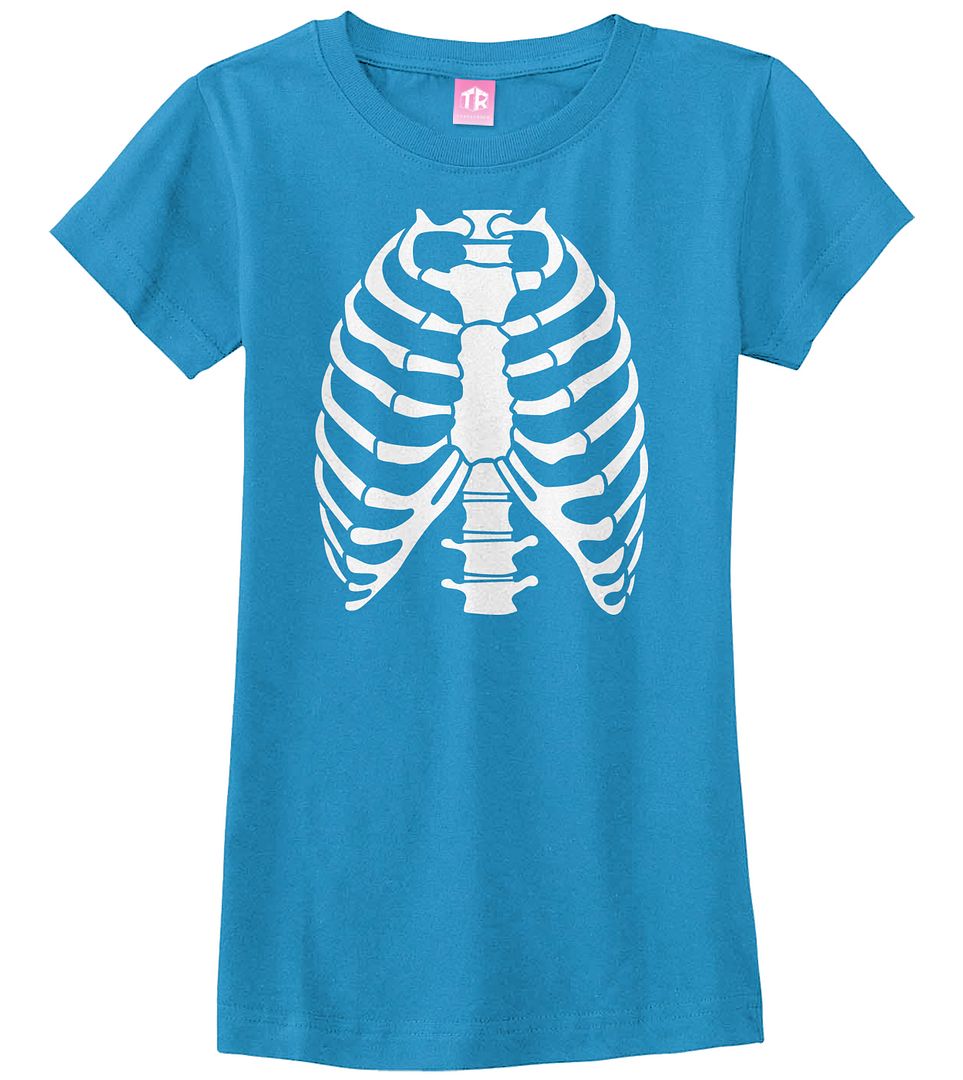Skeleton Rib Cage Halloween Costume Girls Fitted T-Shirt - Picture 10 of 10