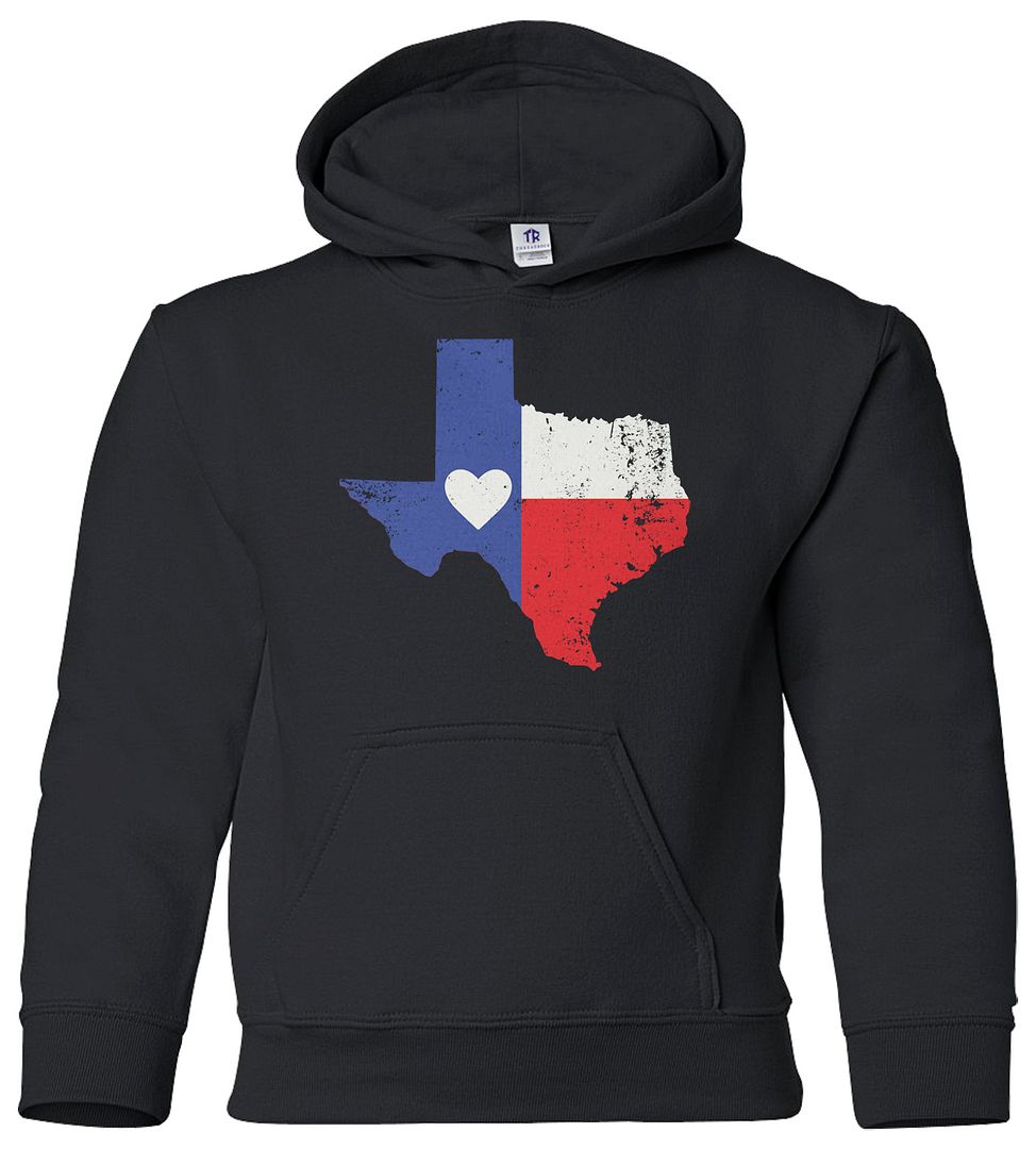 Sweat boutiques à capuche Texas State Flag avec coeur jeunesse Texan Pride Love