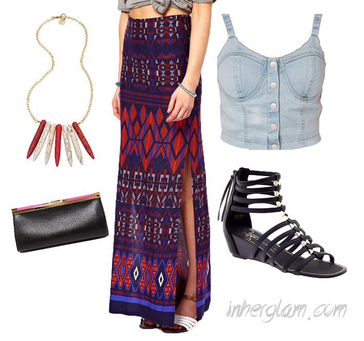 summer 2013 fashion networking trends style maxi skirt wedges denim crop top