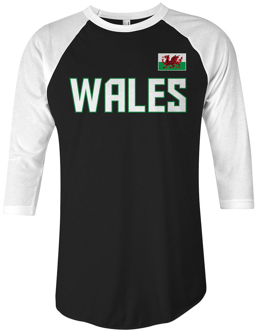 Threadrock Wales National Team Unisex Raglan T-shirt Welsh Soccer Flag